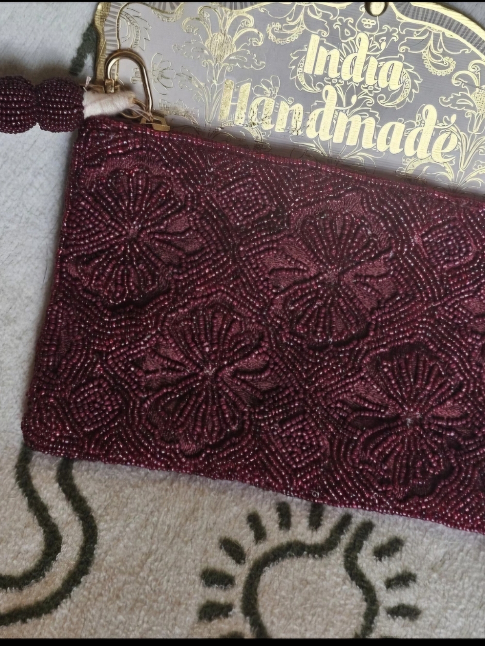 Handmade Beaded Clutch Wristlet in Wine